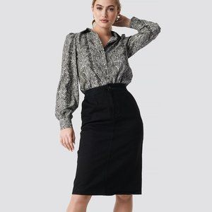 Na-kd black denim midi skirt